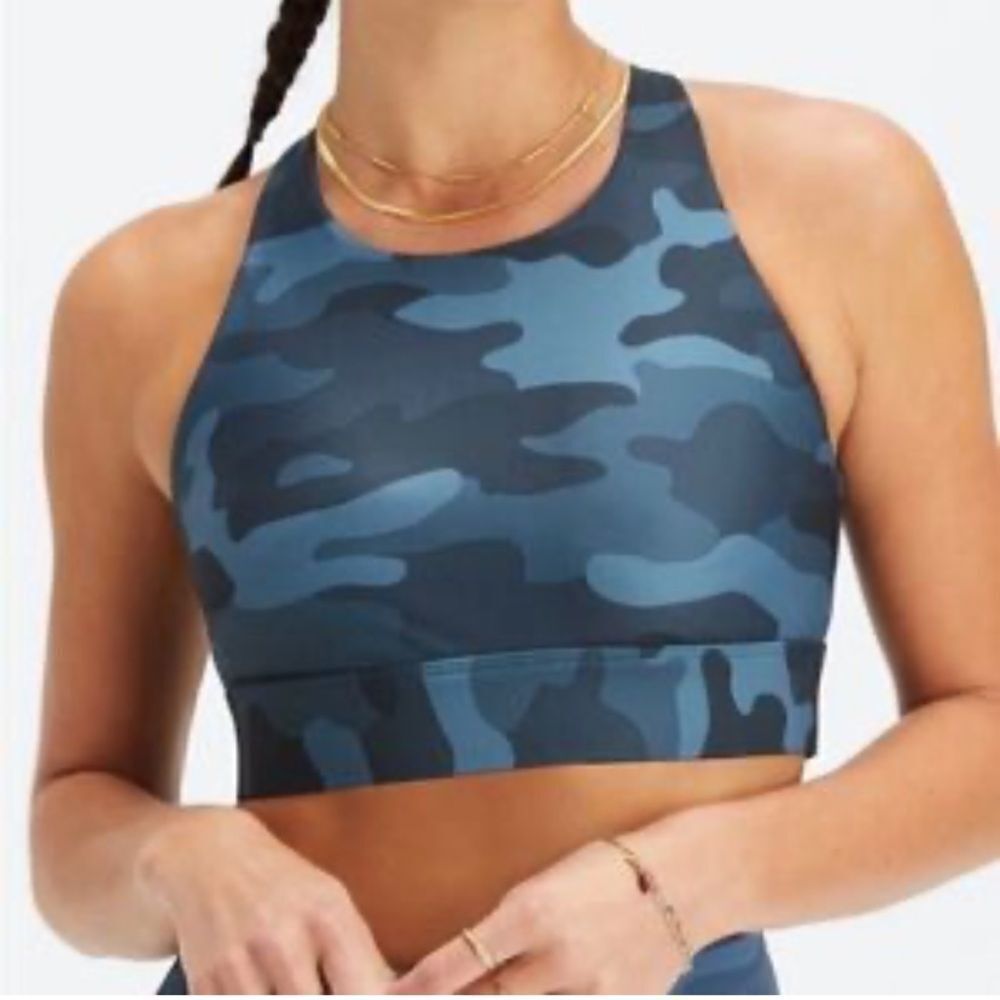 Fabletics No Bounce High Impact Sports Bra Blue Camo Size Small